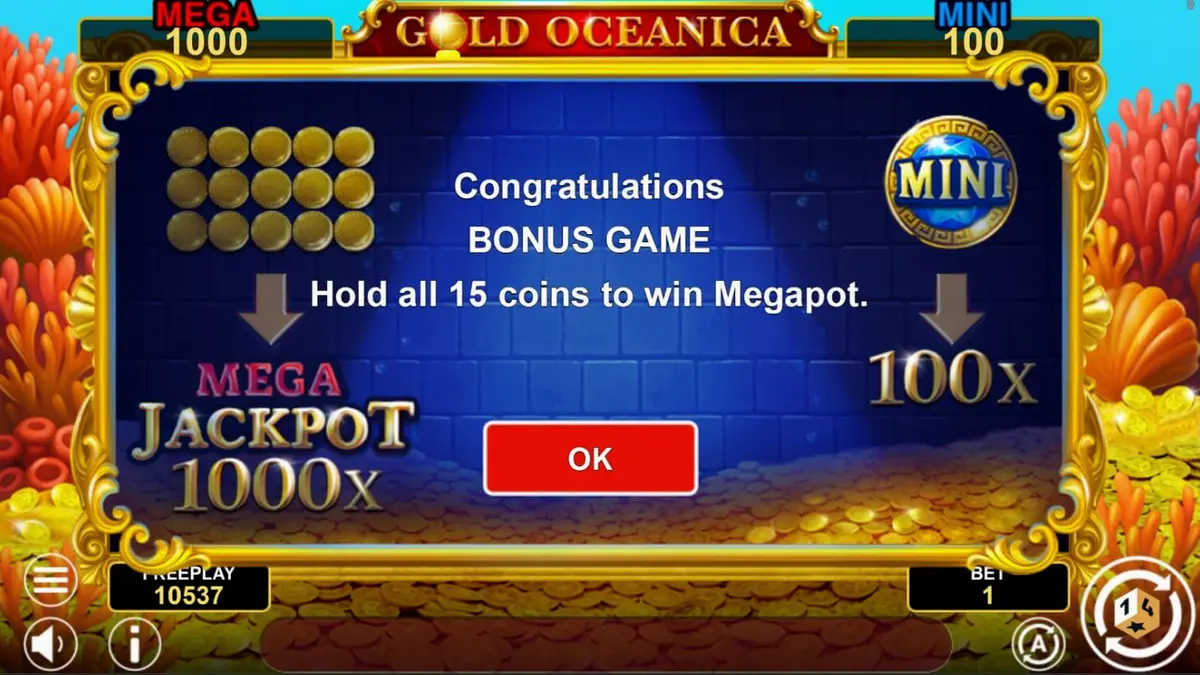 Interface do jogo de slot Gold Oceanica com tema subaquático