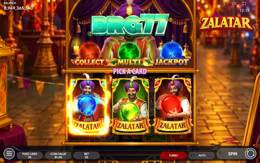 Interface do jogo de slot Zalatar com tema de cartomancia